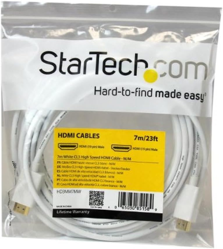HD3MM7MW 7m 23-Feet CL3 19-Pin 1080p StarTech.com White In-wall High Speed HDMI Cable, Gold-Plated