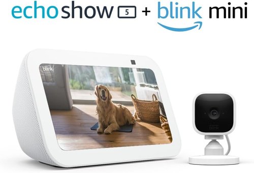Echo Show 5 (3rd Gen) - Smart Display with Blink Mini Camera | Glacier White