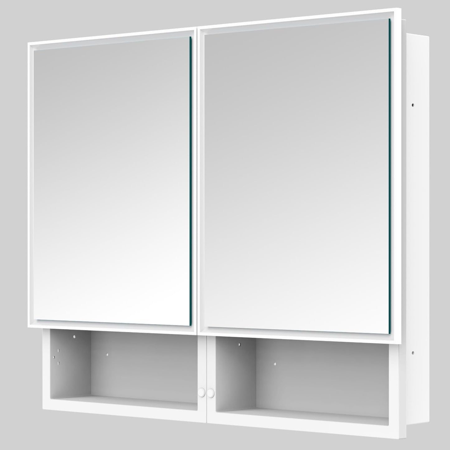 HESONTH 32x26 Inch Bathroom Medicine Cabinet with Mirror, Double Door Wall Mounted Storage with Extra Drawers, Bevel Edge Mirror, Adjustable Shelves, for Recessed or Surface Mount Installation