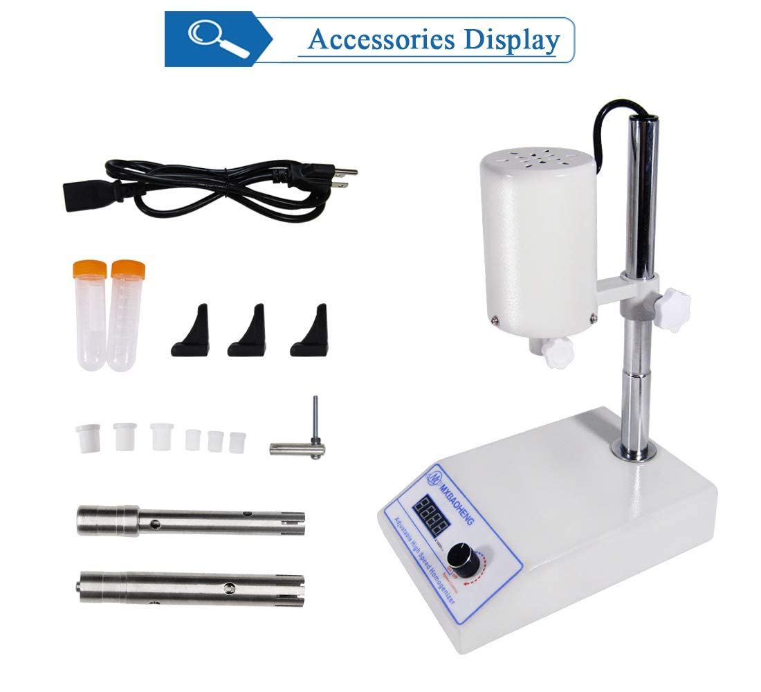 MXBAOHENG High Speed Homogenizer Lab Disperser Emulsifier 5~1000ml Speed Adjustable 6000~22000rpm w/ 2 Working Heads (110V)