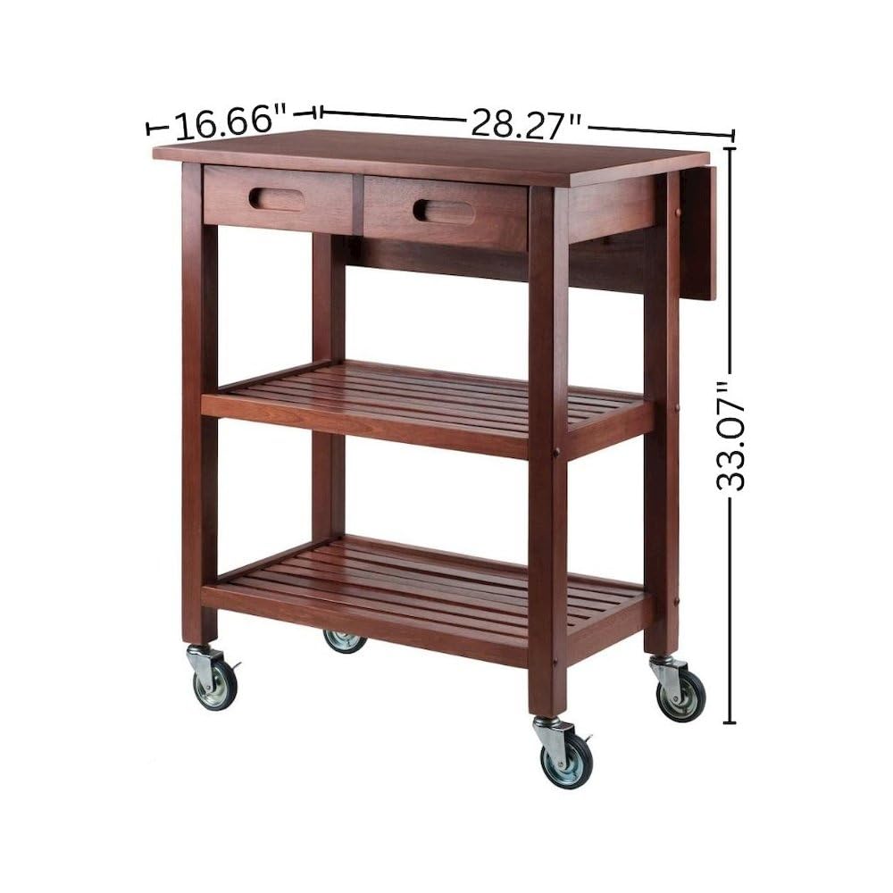 Furnifact Kitchen Cart, Drop Leaf Extension, Slatted Shelf, 2 Locking Casters, Solid Composite Wood, Brown