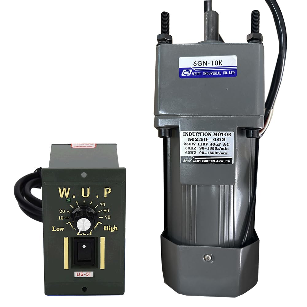 High Torque AC Motor + Speed Controller + Gear Box, 250W Single Phase Electric Motor with Gearbox, Variable Speed Motor, Reversible Gear Motor with Control Box, 110V Geared Motor