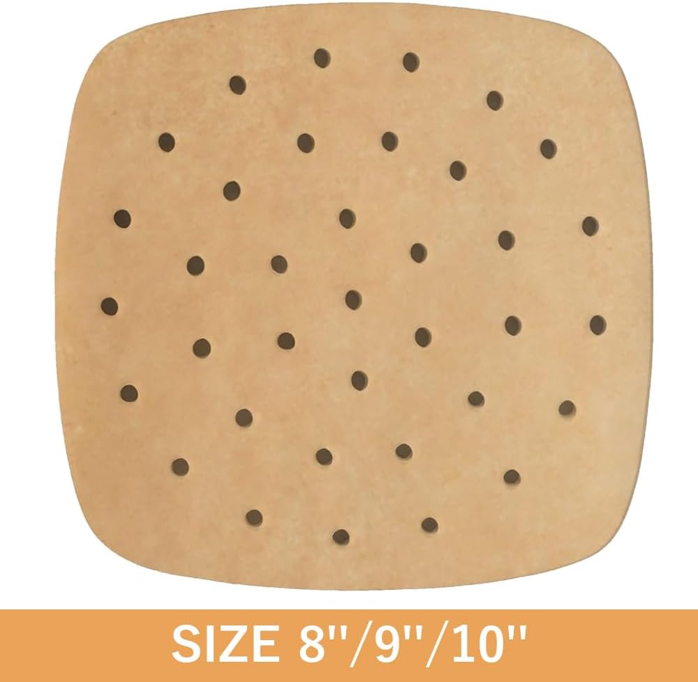 Numola 100 Pcs Air Fryer Liners - 9 Inch Perforated Parchment Paper for Non-Stick Baking & Steaming