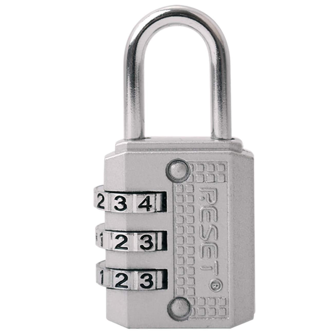 RESET-071 Mini Combination Lock, Small 3 Digit Padlock for Gym Locker, Travel Luggage Lock, Resettable No Key Lock for Backpack, Zipper, Suitcase, Sliver, 2 Pack