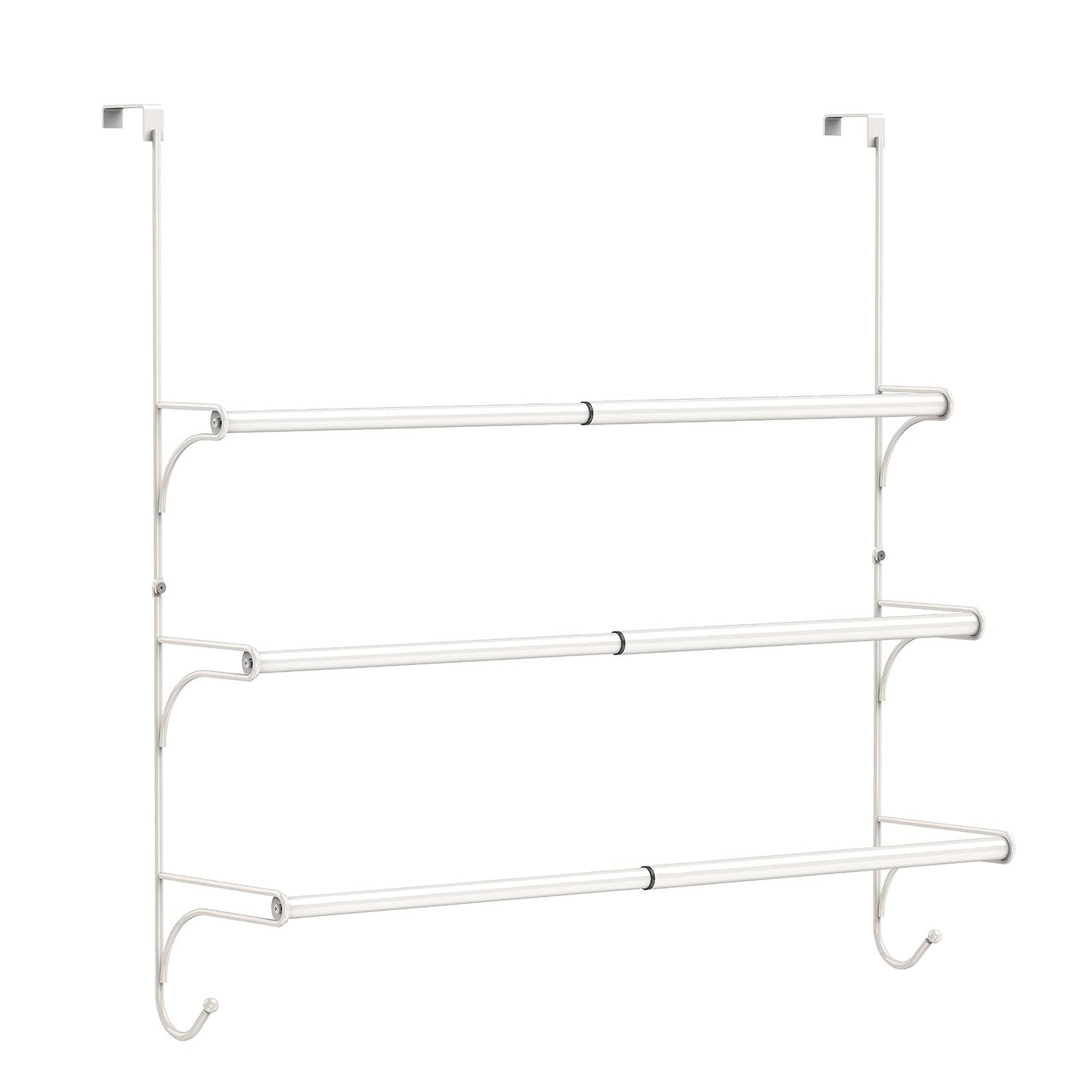 AULEDIO Adjustable Over The Door Triple Towel Rack with Hooks,White