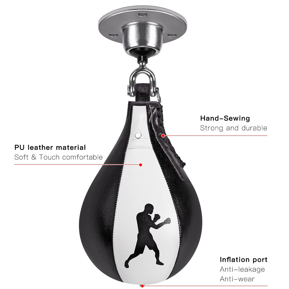 Benelabel Speed Bags for Boxing with 360° Swivel Mount Leather Boxing Speed Bag with Hanger and Inflator - Easy to Install and Use - Improve Your Speed and Reflexes