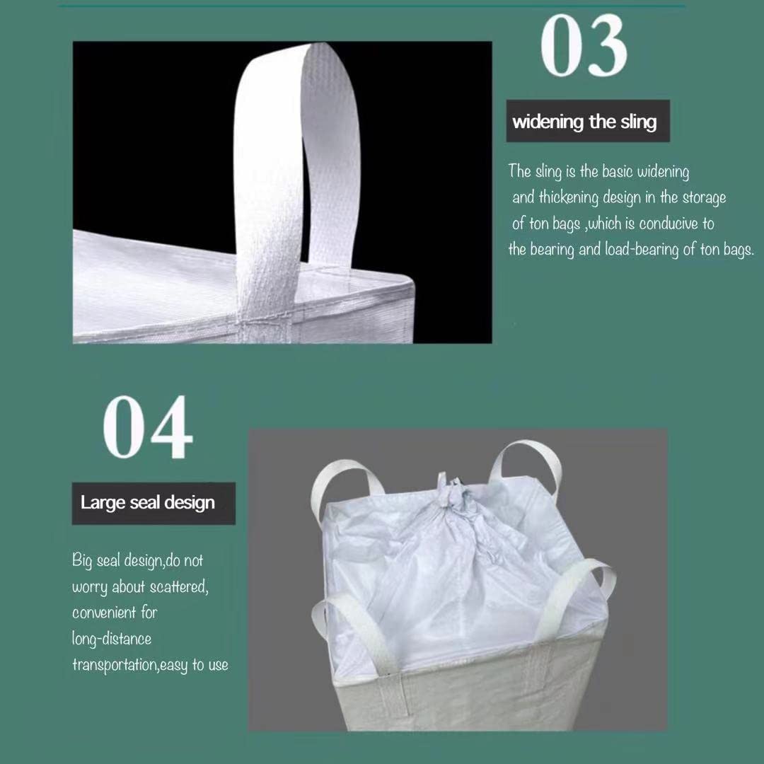 ChenGuang FIBC Bulk Bags, 2-Pack: 1-Ton (2,200-Pound) Heavy-Duty Super Bags, 35“ x 35” x 43" Woven Polypropylene Construction Waste Bags with 4 Lifting Eyelets and Duffle Top for Debris, Gravel,