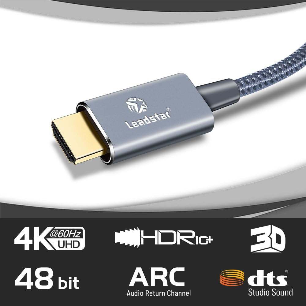 4K 25 /7.5m, 2.0 4K@60Hz, 2160p, 3D, 2.2 PS5, LEADSTAR HDMI Cable ft High Speed HDMI Cord Braided | Ultra HD, ARC, HDR