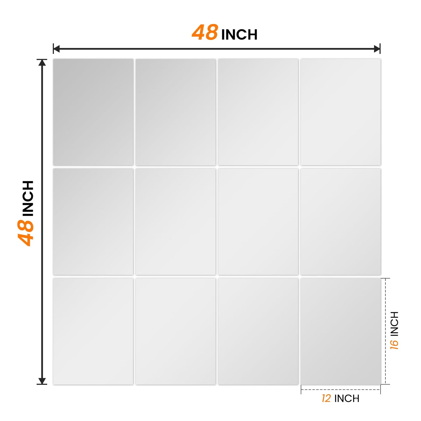TRAHOME Wall Mirror Tiles, 16"x12"x12PCS Full Length Home Gym Mirror for Garage, Bedroom, Living Room, Over The Door