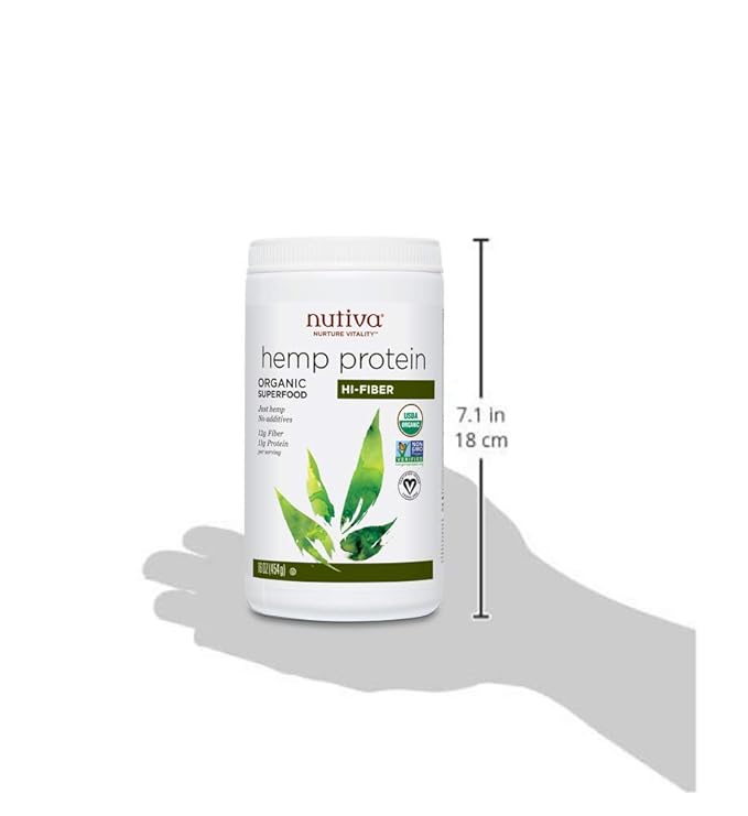 Nutiva USDA Organic Cold-Pressed Hemp Seed Plant Protein Powder, 16 Ounce, Fiber Plus with Essential Amino Acids, Non-GMO, Whole 30 Approved, Vegan & Keto