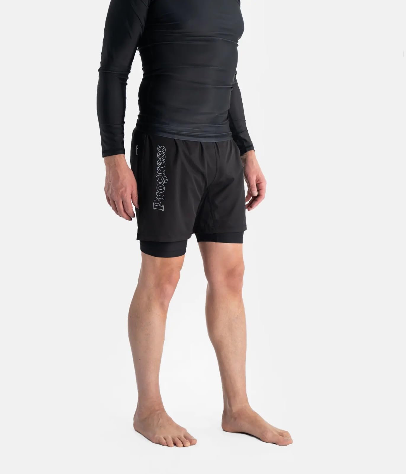 Progress Jiu Jitsu Academy Board Shorts | Comfortable & Durable BJJ Shorts | Mens BJJ Gym Wear | Competition & Training (US, Alpha, X-Large, Regular, Regular, HybridBlack)