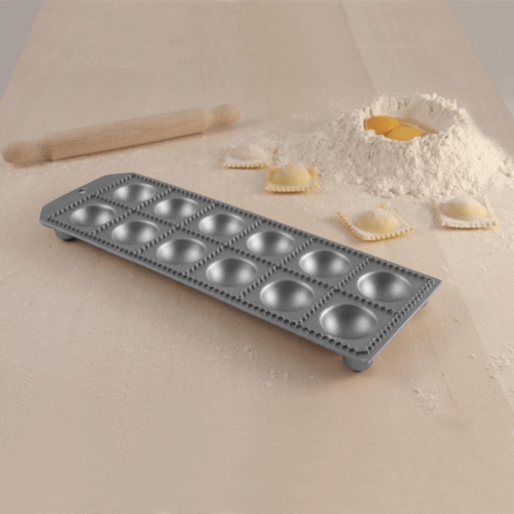 12-Hole Aluminum Round Ravioli Maker with Rolling Pin
