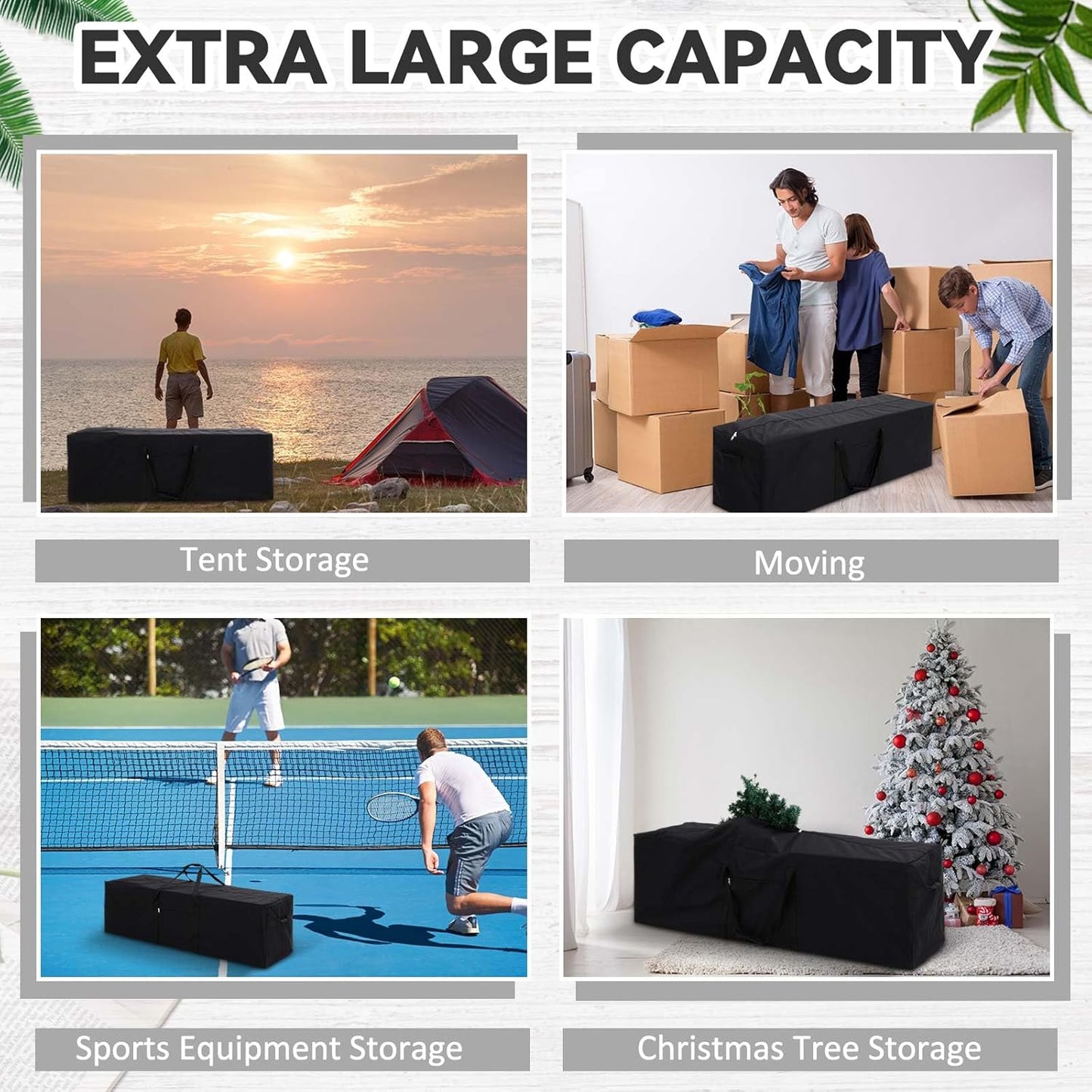 Extra Large 52" Duffle Bag 190L Heavy Duty Storage Bag, Waterproof 600D Oxford Travel Gear Bag with Zipper Pocket & Handles, Camping Tent Storage, Moving Bag, Sports Equipment Bag