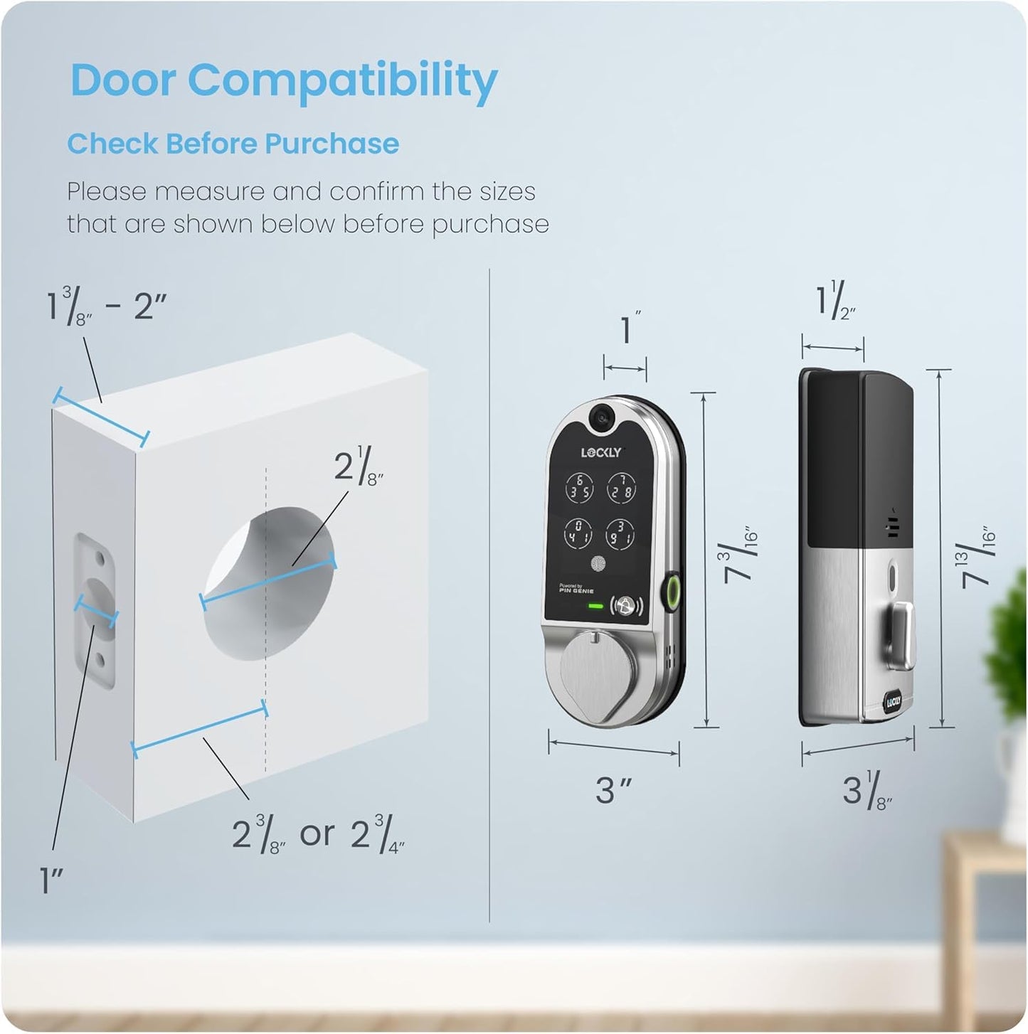 Lockly Vision Smart Lock, HD Video Doorbell Smart Locks for Front Door, Fingerprint Door Lock, Touchscreen Keypad, App Control, No Monthly Fee, Auto Lock