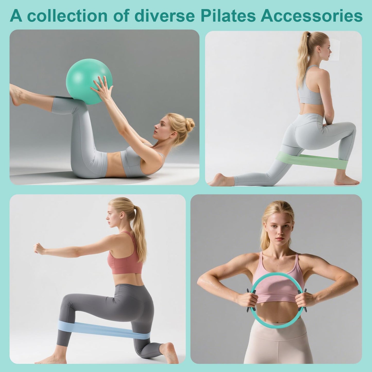 VIJLXI Pilates Kit, Home Pilates Equipment with Pilates Ring, Ball & 4 Resistance Bands, Core Strength Training for Flexibility & Muscle Toning