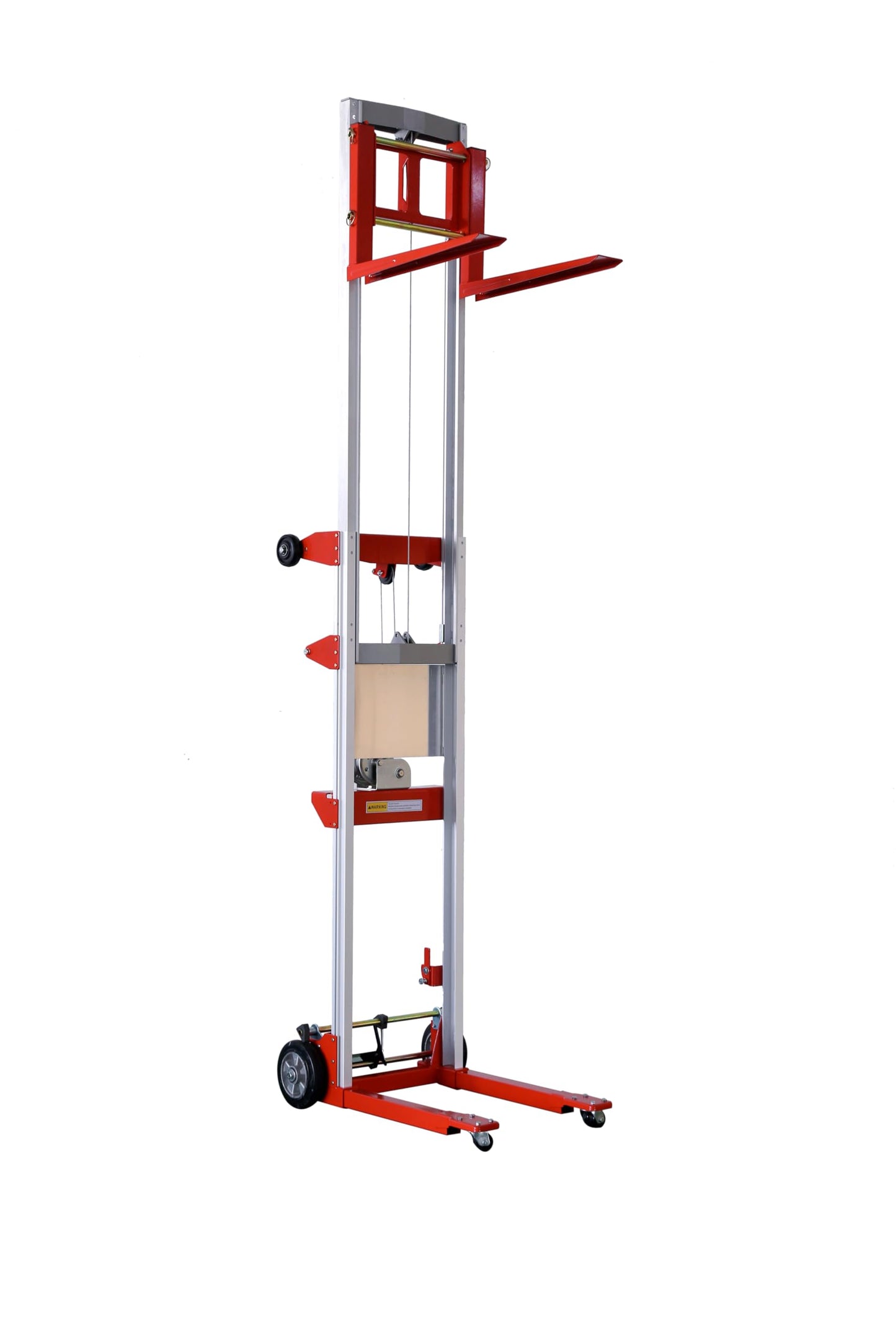 ELOMBR 122" 400lbs Material Lift Winch Stacker with Upgrade Effortless Winch, Hand Winch Lift Truck with Fixed-Leg, Manual Material Lifter Pallet Stacker for Contractor, Workshop, Industrial, Red