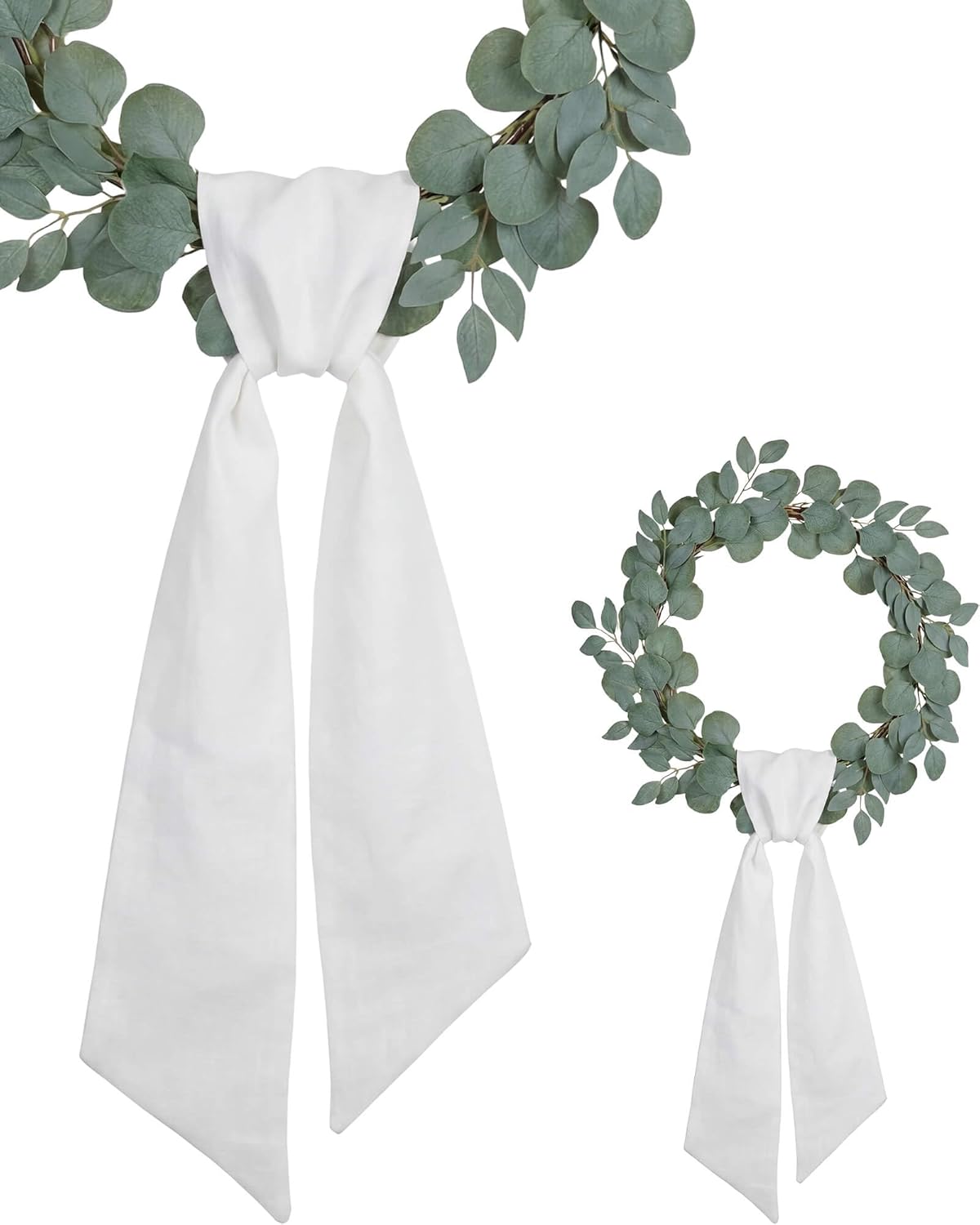 Skiennix White Linen-Style Wreath Sash - 2 Pieces, 55"x5.1" Blank Ribbon for DIY Embroidery & Monogram Holiday Decor