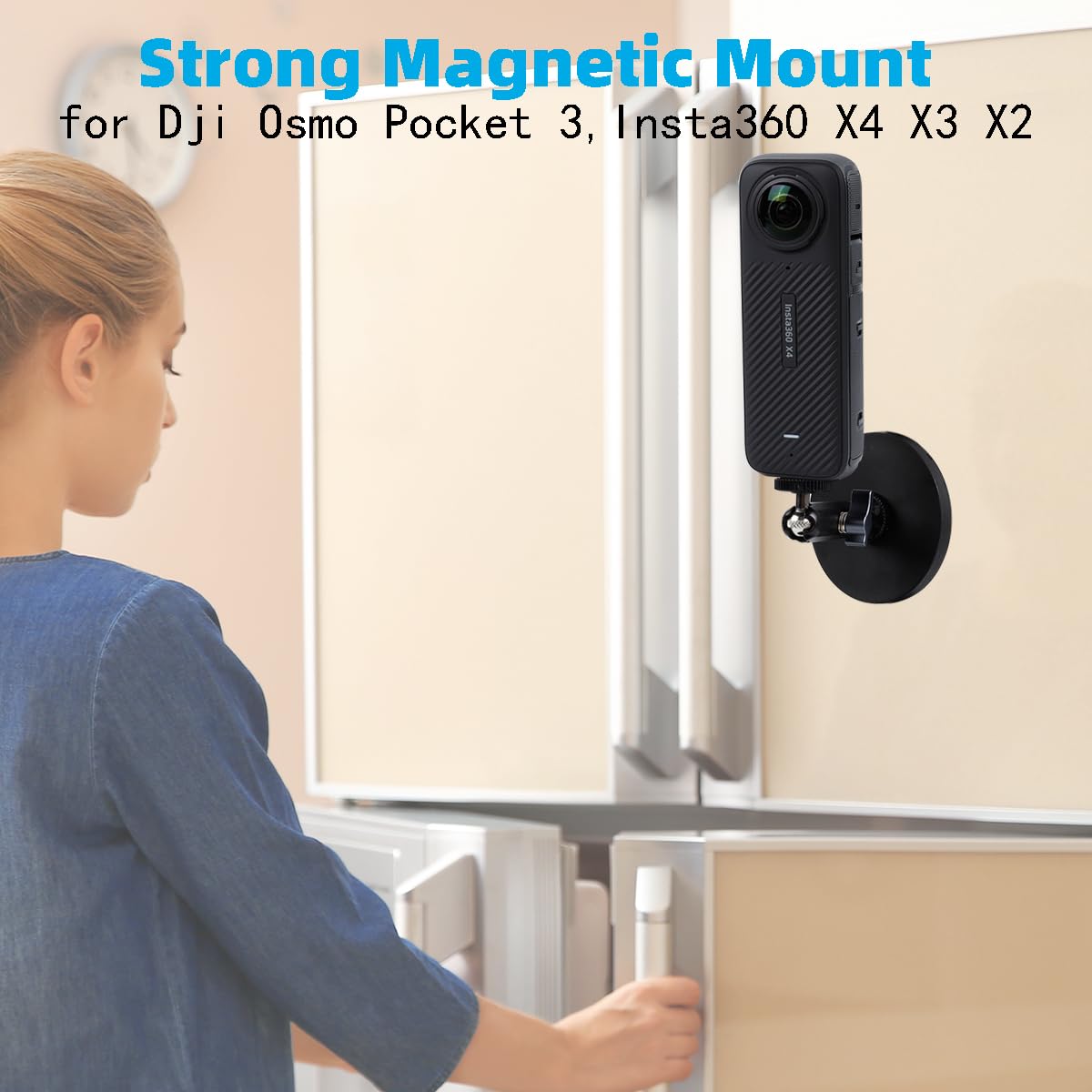 Leenconghui Magnetic Camera Mount with Magic Arm Compatible with DJI Osmo Pocket 3,Insta360 One X4 X3 X2 Go3, Heavy-Duty Magnet Base Stand with 1/4"-20 Thread for Gym, Car Mounting