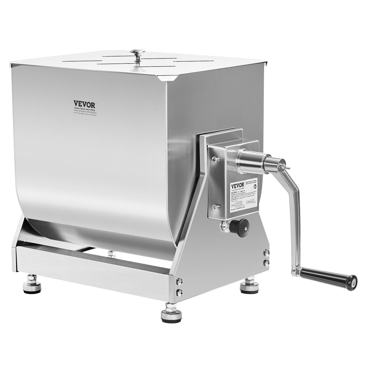 VEVOR Manual Meat Mixer, Tilt Tank Meat Mixer, 60 lbs Max. Meat Mixing Capacity, Stainless Steel Meat Processing Equipment, Sausage Mixer Machine with Lid and Handle, Ground Beef Hand Mixer, Silver