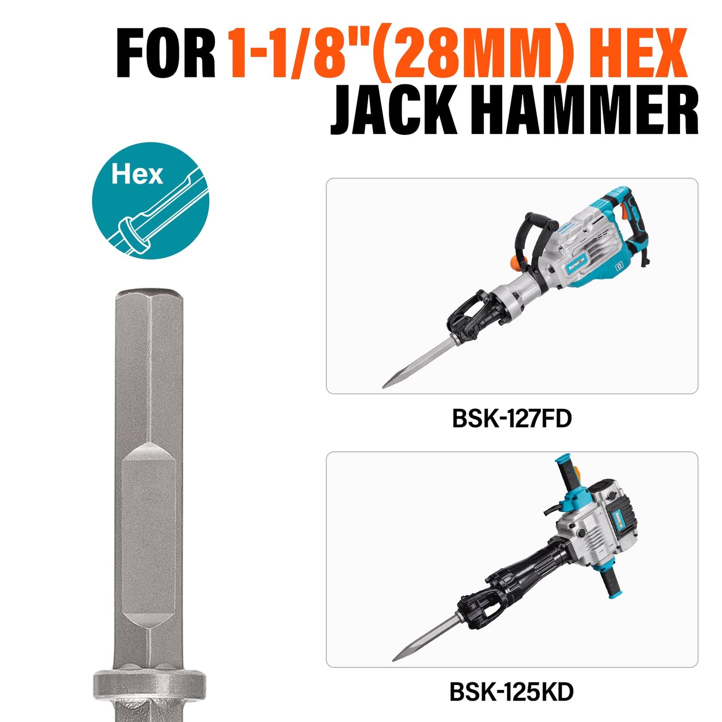 Berserker 55-Pound 1-1/8" Hex Shank Breaker Hammer, 2100W 17-Amp Heavy Duty Concrete/Pavement Demolition Jack Hammer with Carrying Case Flat Chisel & 2 Bull Point Chisel