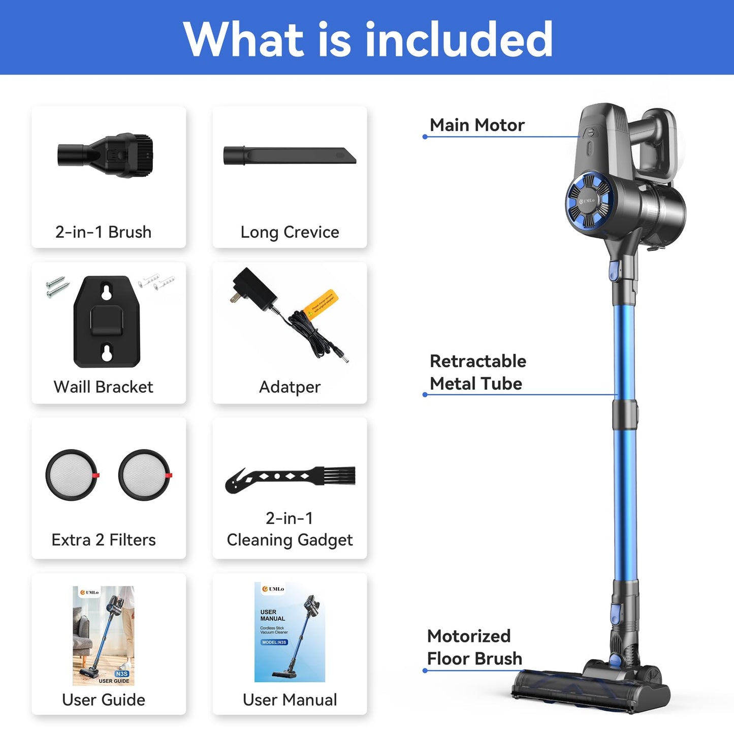 UML0 Cordless Vacuum Cleaner,8-in-1 Lightweight Stick Vacuum with Powerful Suction,Self-Standing,40 Mins Max Runtime,Rechargeable Vacuum Cleaners for Home,Hardwood Floor,Carpet,Pet Hair (Charcoal)