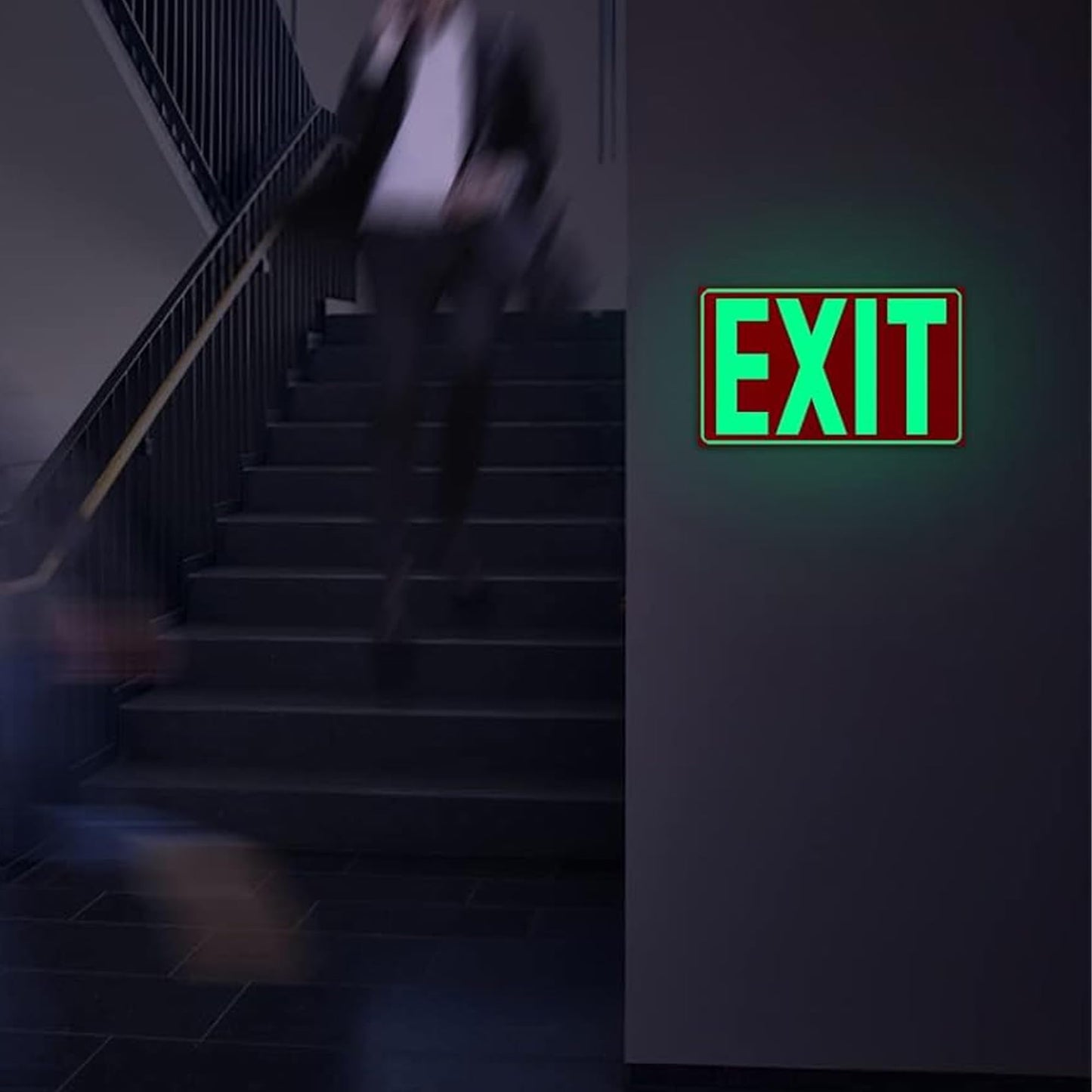 4Pack Photoluminescent Exit Sign Red, 14"x 10" Aluminum Glow In The Dark Exit Signs with Strong Adhesive Backing and 8pcs Removable Directional Arrows Glow In The Dark,Easy to install