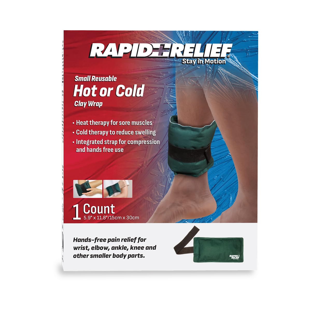Rapid Relief Reusable Hot & Cold Clay Compress Wrap – Small Heat & Ice Therapy Pack for Back, Hip & Body Pain Relief, Flexible Clay Pack with Adjustable Strap for Compression Support