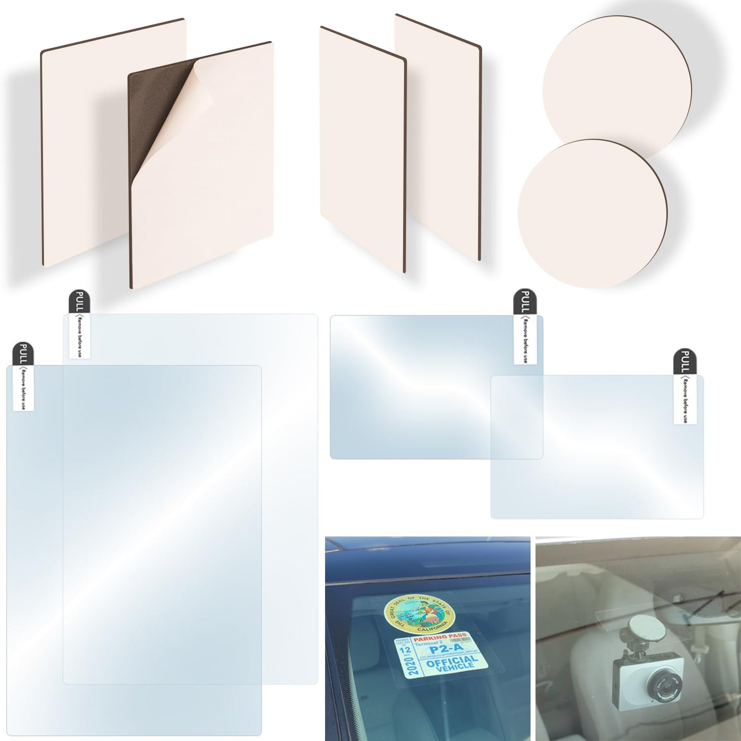 10Pcs Heavy Duty Dash Cam Sticky Pads and Windshield Electrostatic Film,Heat Resistant Double Sided Sticky Tape for GPS