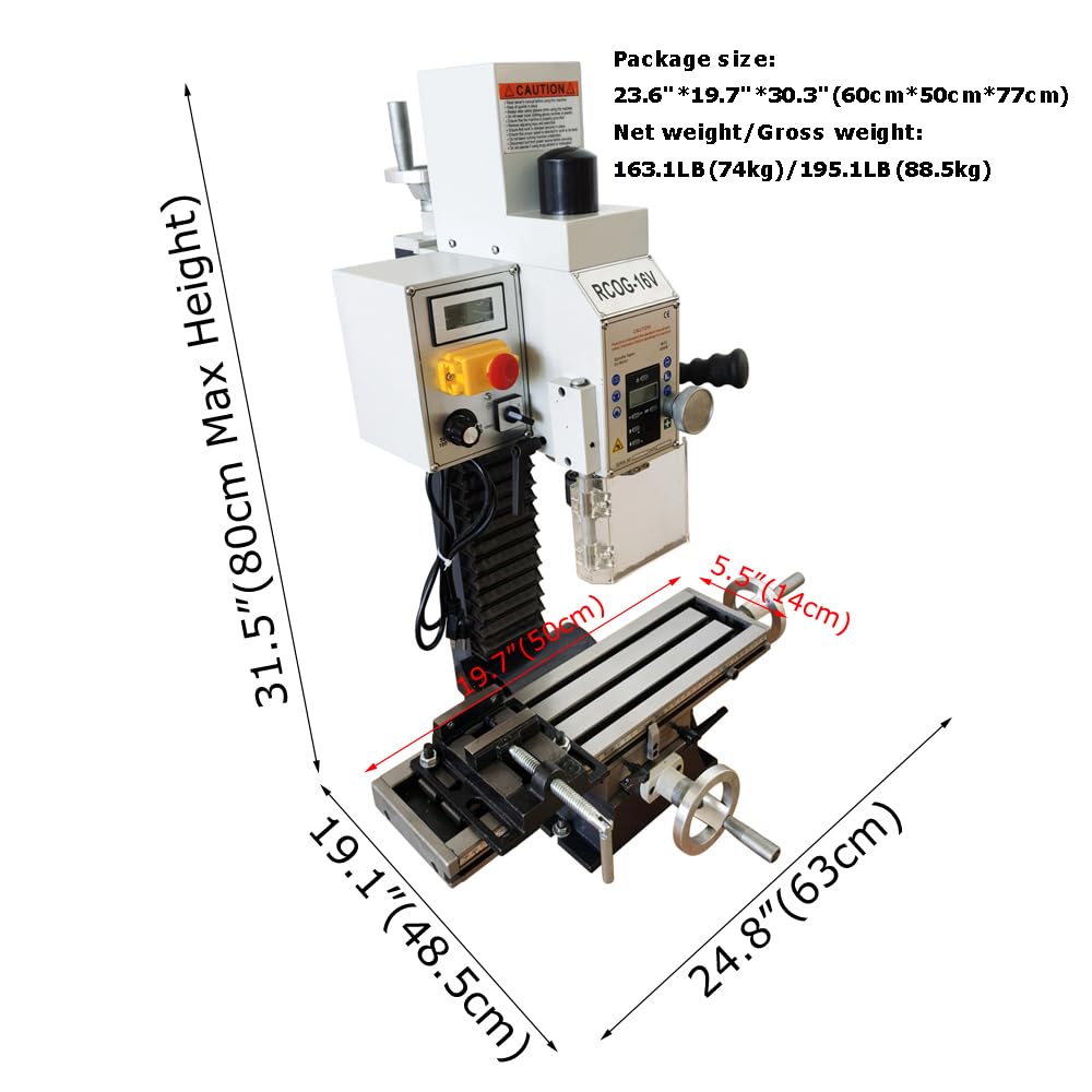 INTBUYING Mini Milling Drilling Machine Benchtop Mill Drill 5-1/2''x20'' Precision Hobby Milling Machine 600W MT2 Variable Speed Micro Feed with Spindle Drill Chucks for Metal Plastic Wood 110V