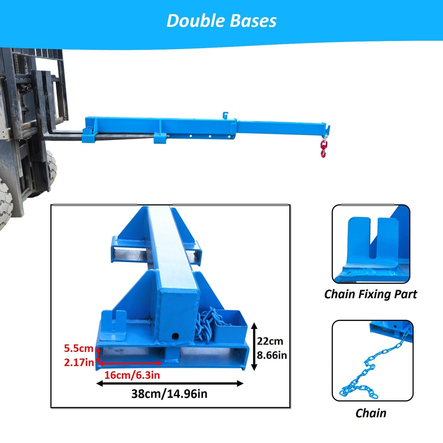 LGXEnzhuo 2200LB Forklift Jib Boom Crane, Mobile Crane Lifting Hoist, Max Length 8.2 Feet, Forklift Boom Attachment Towing Handling Equipment, 6.3''x2.17'' Socket Size