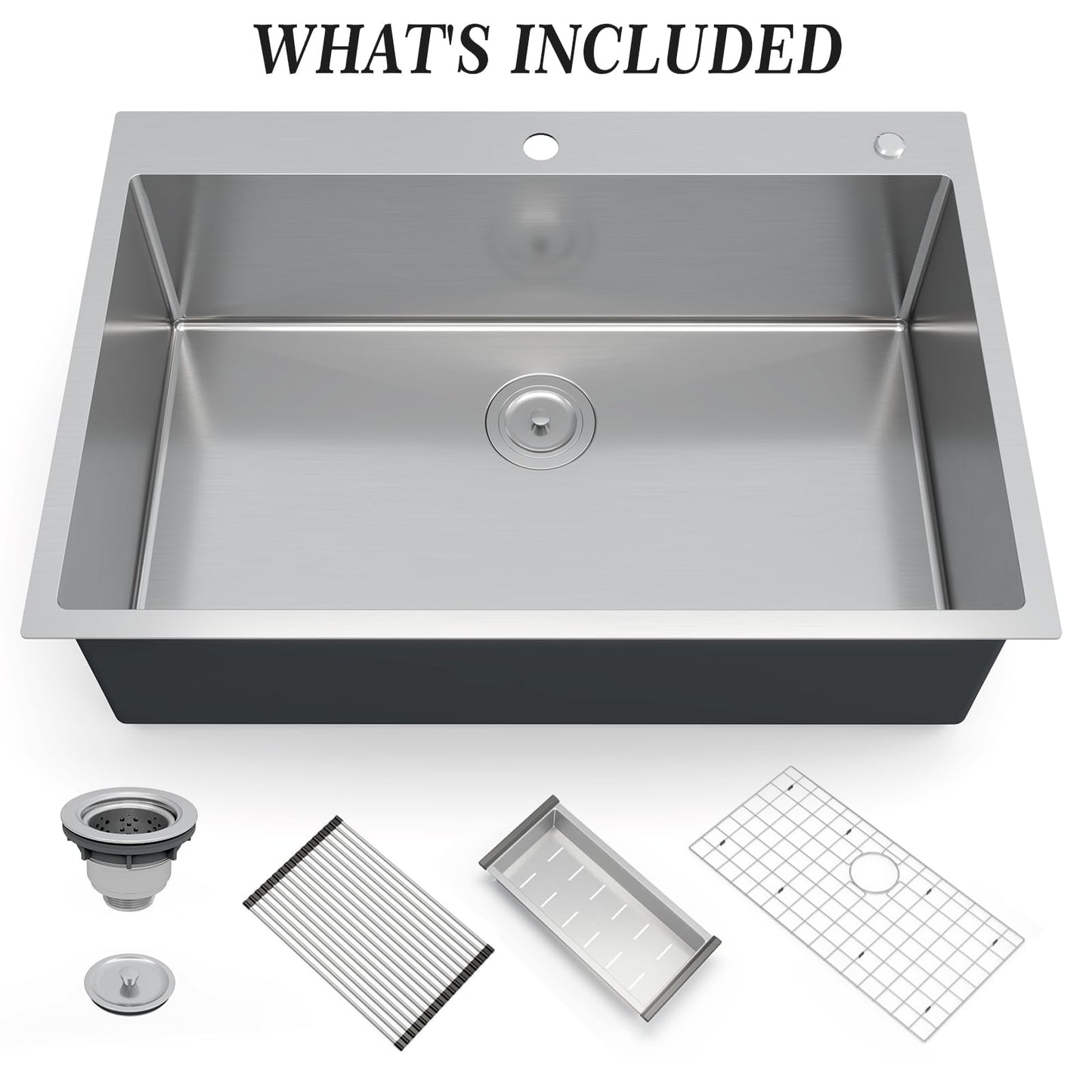 GarveeHome Kitchen Sink - 33 in Single Bowl Stainless Steel Undermount Sink, 16 Gauge Commercial Grade with Easy Drain System & Brushed Nickel Finish