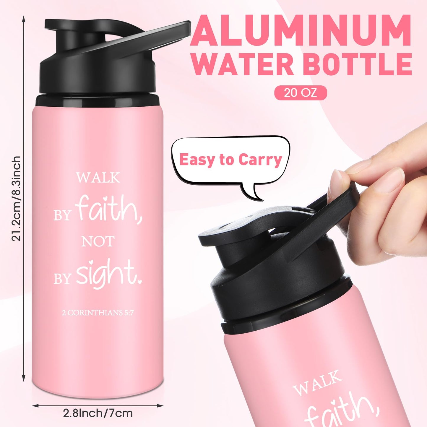 Reallnaive 12 Pieces Christian Religious Aluminum Water Bottles Bulk Snap Lids 20oz Morandi Colors Outdoor Leakproof Reusable Water Bottles for Travel Camping Hiking Fishing