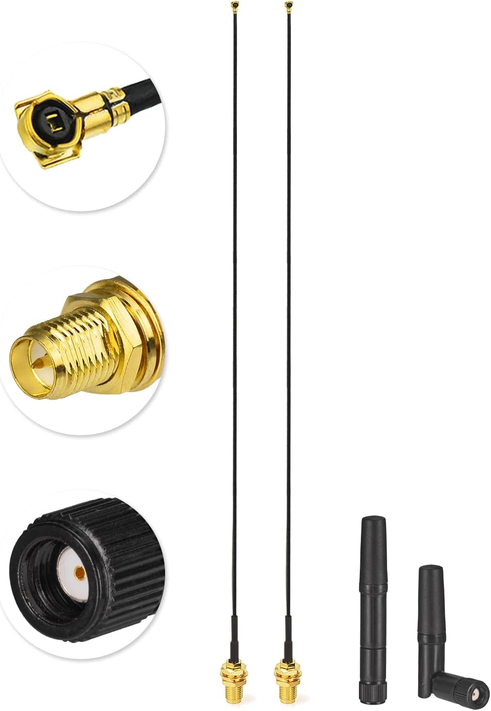Eightwood 2.4GHz 5GHz 9.8in M.2 Dual Band Small WiFi Antenna RP-SMA Male Antenna with RP-SMA Female Cable for NGFF