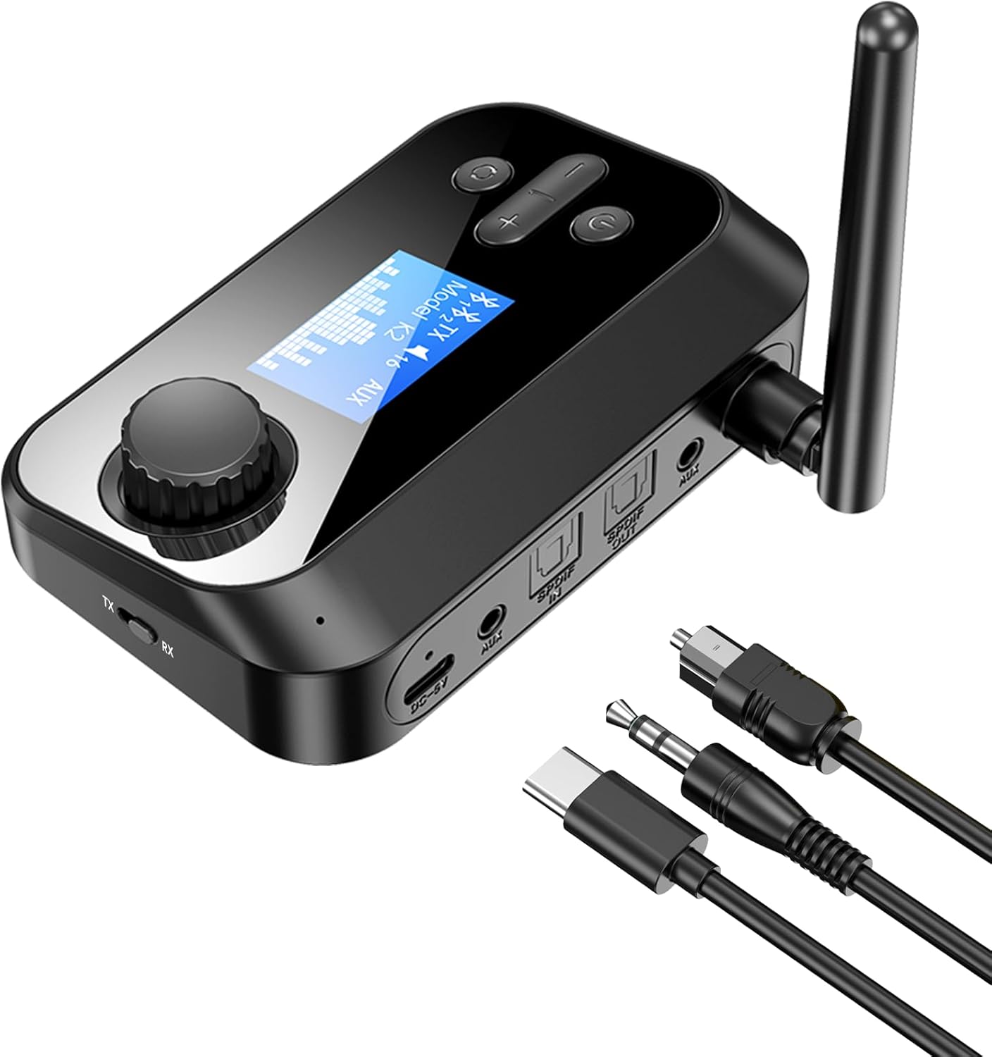 KAIY 3.5mm/Optical/TF Bluetooth Transmitter for TV Dual Headphones, Bluetooth Adapter for TV LCD Display Adjustable