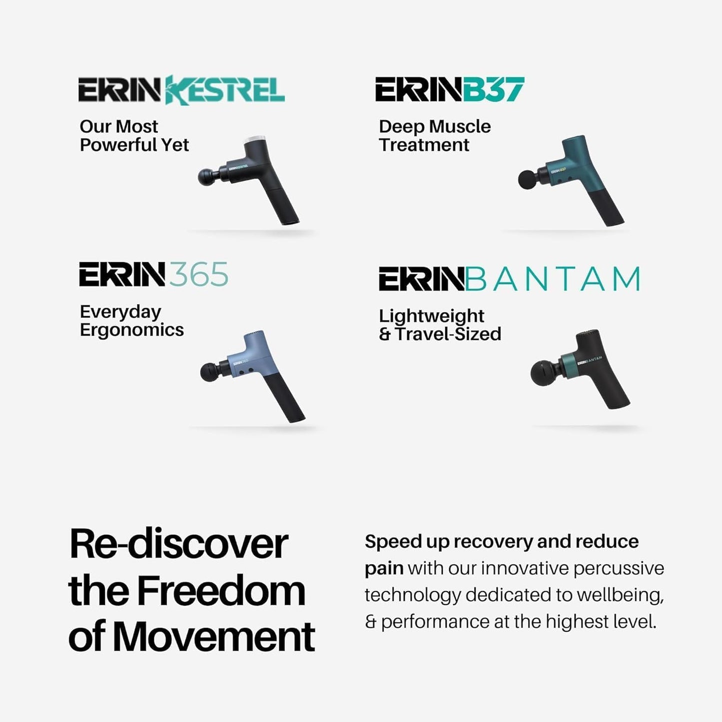Ekrin Athletics B37v2 Massage Gun - Deep Tissue Massage with High-Powered Brushless Motor - Ergonomic Back Massager for Pain Relief - 5 Speeds, 4 Attachments - Ultra Quiet Hand-Held Massager