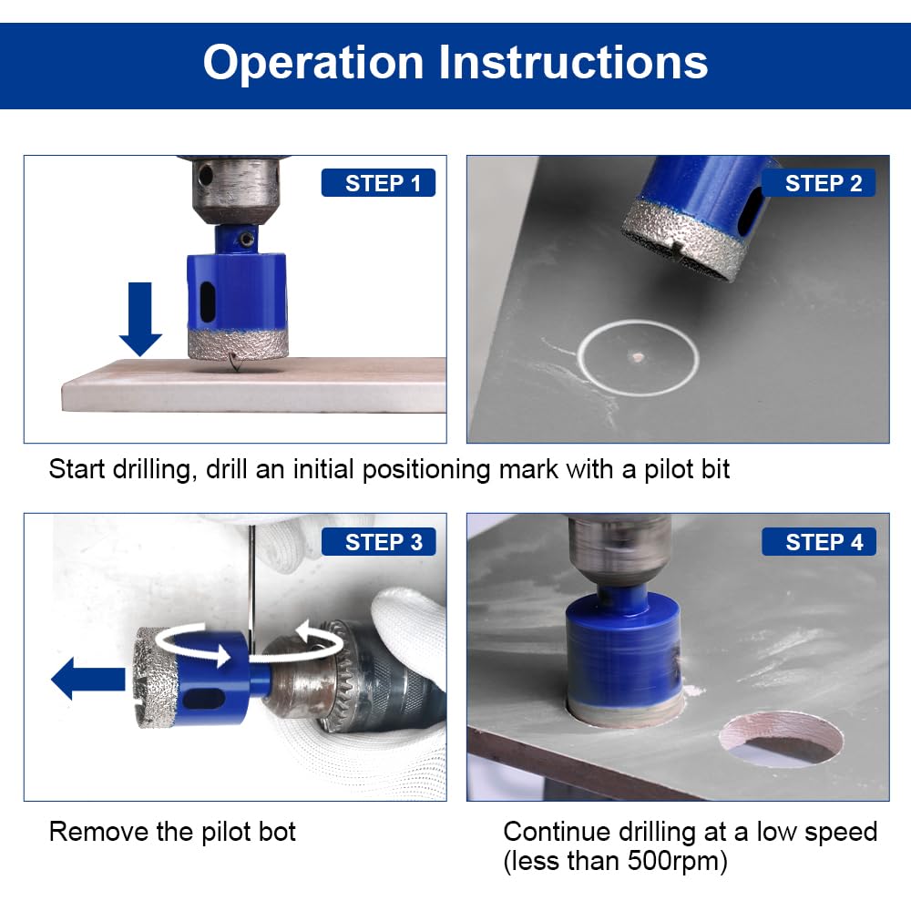 SHDIATOOL Tile Diamond Drill Bits Kit, Porcelain Hole Saw Sets, Ceramic Core Bits Cutter Drilling for Stone Marble Granite 16pcs(6/8/10/25/28/32/35/45/65MM/20MM/2/6/6MM)
