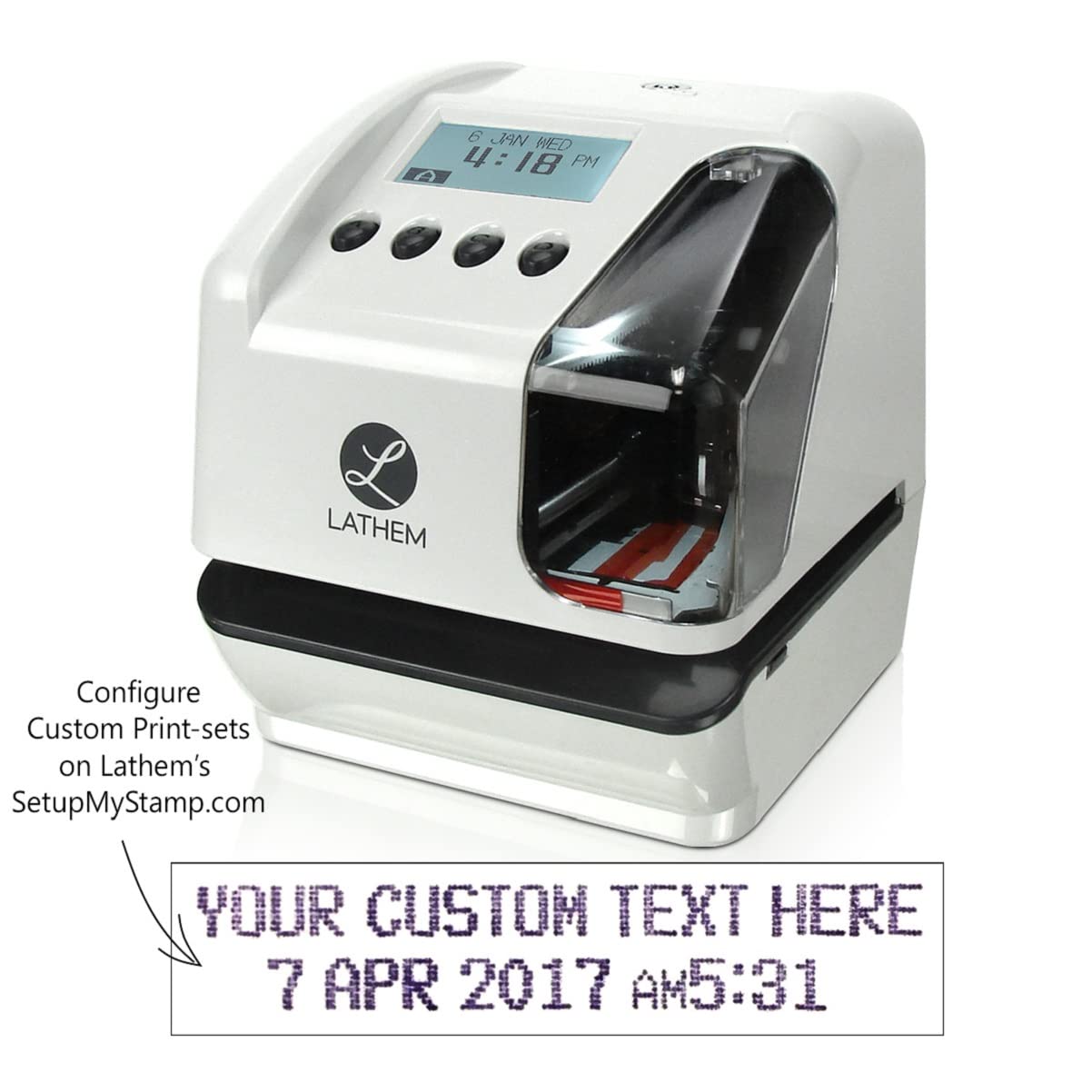 Lathem LT5000 Electronic Multi-Line Date and Numbering Document Stamp Time Clock, Clear, Gray, 7.1" x 6.1" x 7"