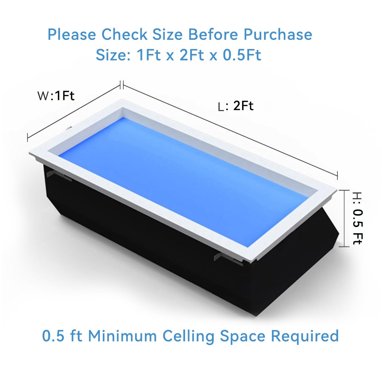 Stecutts 2x1 Ft Smart Blue Sky Light Ceiling Lamp, APP Control and Biological Rhythm Simulate Sunlight Irradiation, Artificial Skylight for Living Room, Bathroom, Office (2x1 Ft)