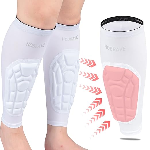 HOBRAVE 2PCS Soccer Shin Guards Padded Calf Compression Sleeves Supports for Shin Splint
