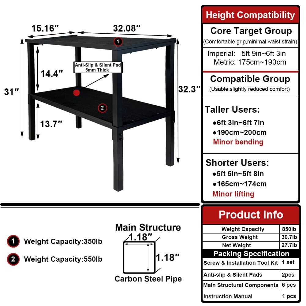 Commercial Heavy Duty Adjustable Dumbbell Stand & Kettlebell Stand, Adjustable Dumbbell Weight Rack, Kettlebell Storage Rack, Weight Rack for Garage/Home Gym/Commercial with Non-Slip Base, Anti-Tip Safety & Space-Saving Design, Weight Capacity 500/600/800