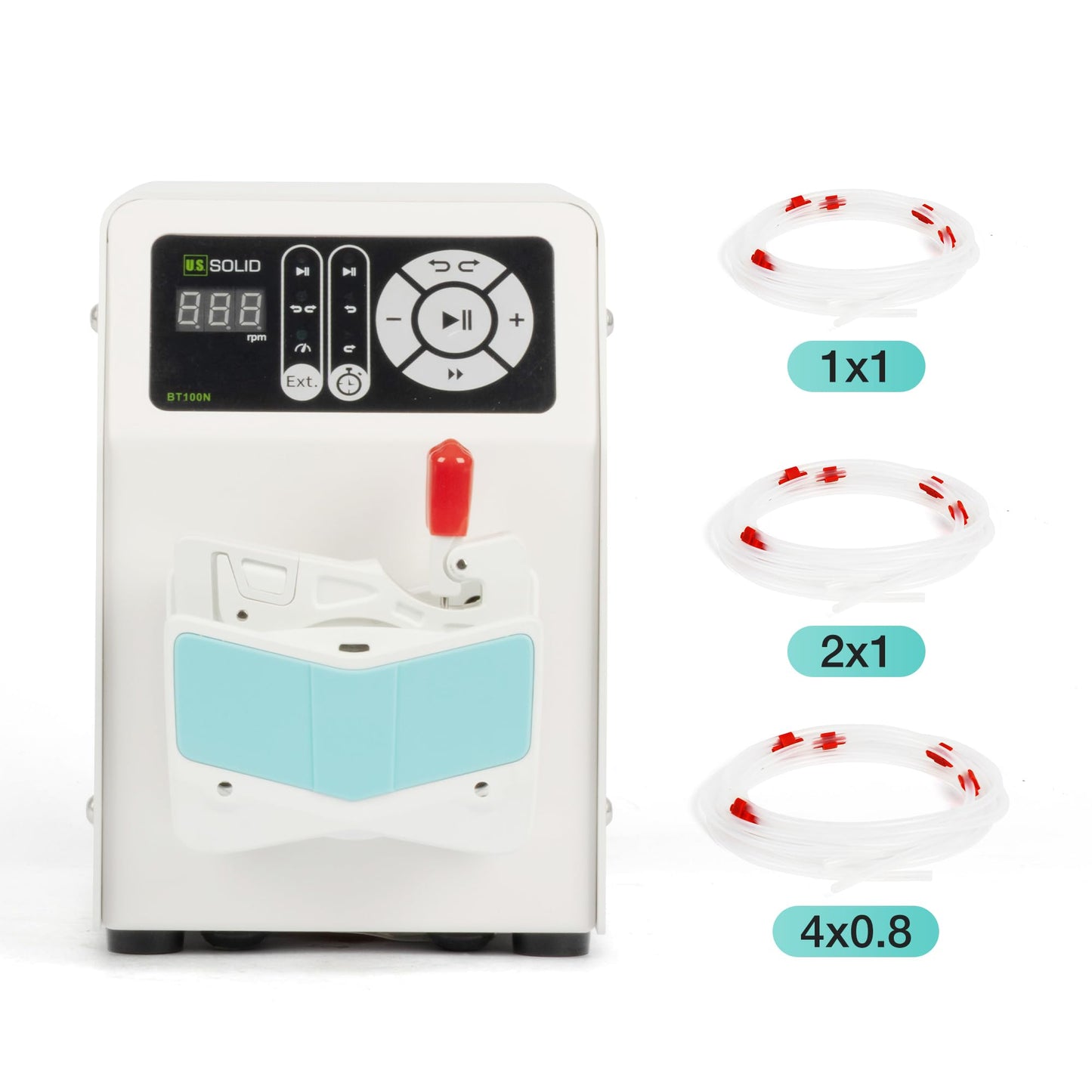 U.S. Solid Peristaltic Pump Dual Channel Variable Speed 0.1-150 RPM - 0.0002-48 mL/min Flow - 3 Included Tubing Sizes (1x1,2x1,2.4x0.8)