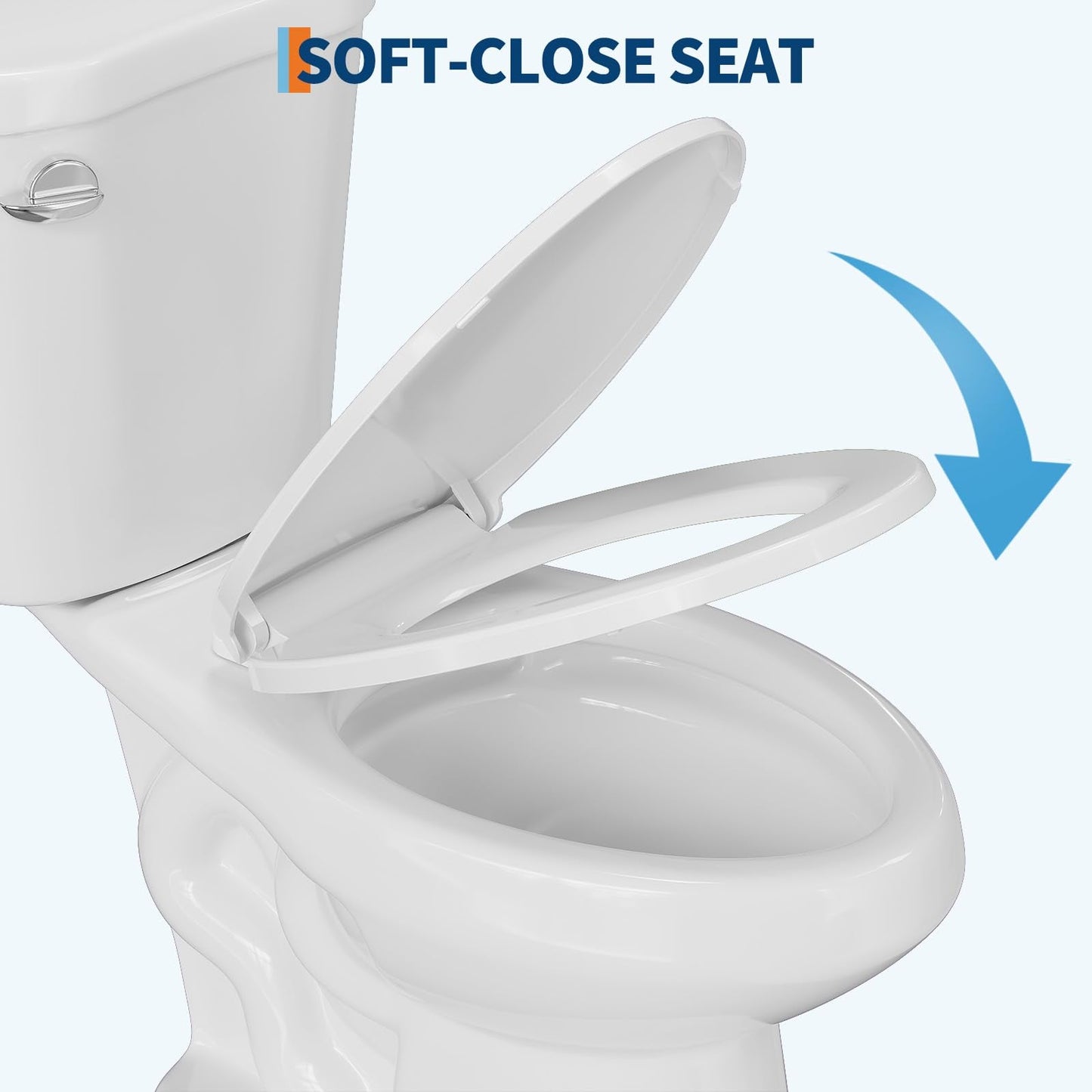 Two Piece Toilet with 17" ADA Height, Elongated Ceramic Bowl and Locking PP Lid - Side Push Handle, CUPC Certified, Water Efficient 1.28 GPF