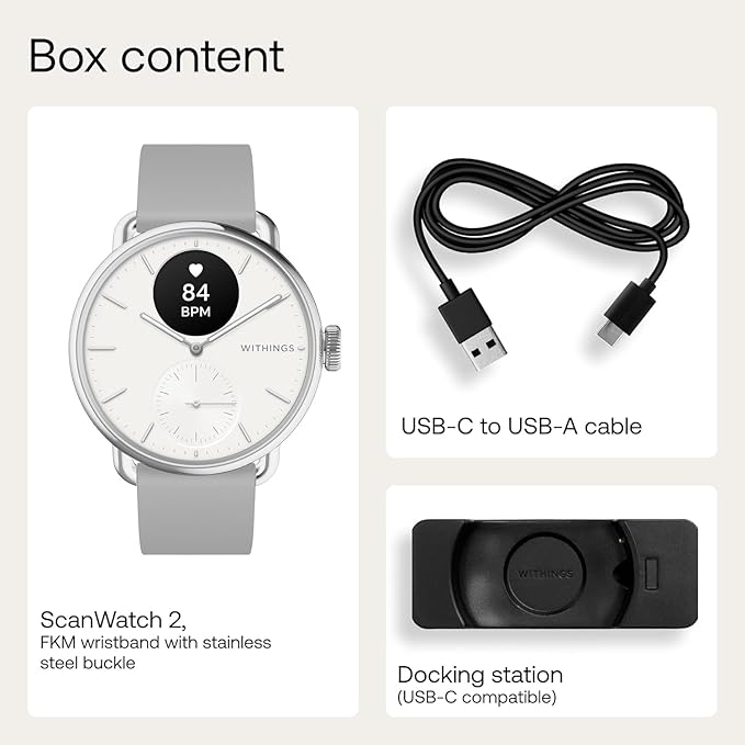 Withings ScanWatch 2 - Hybrid Smart Watch, Heart Rate Monitoring, Fitness Tracker, Cycle Tracker, Sleep Monitoring, GPS Tracker, 30-Day Battery Life, Android & Apple Compatible, HSA/FSA