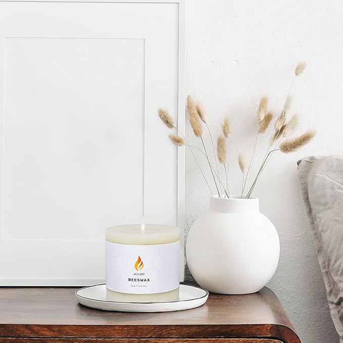 3"x 3" Beeswax Pillar Candle, Made of Pure Natural Beeswax, with Ultra Long Burning Time and Low Allergenicity-White