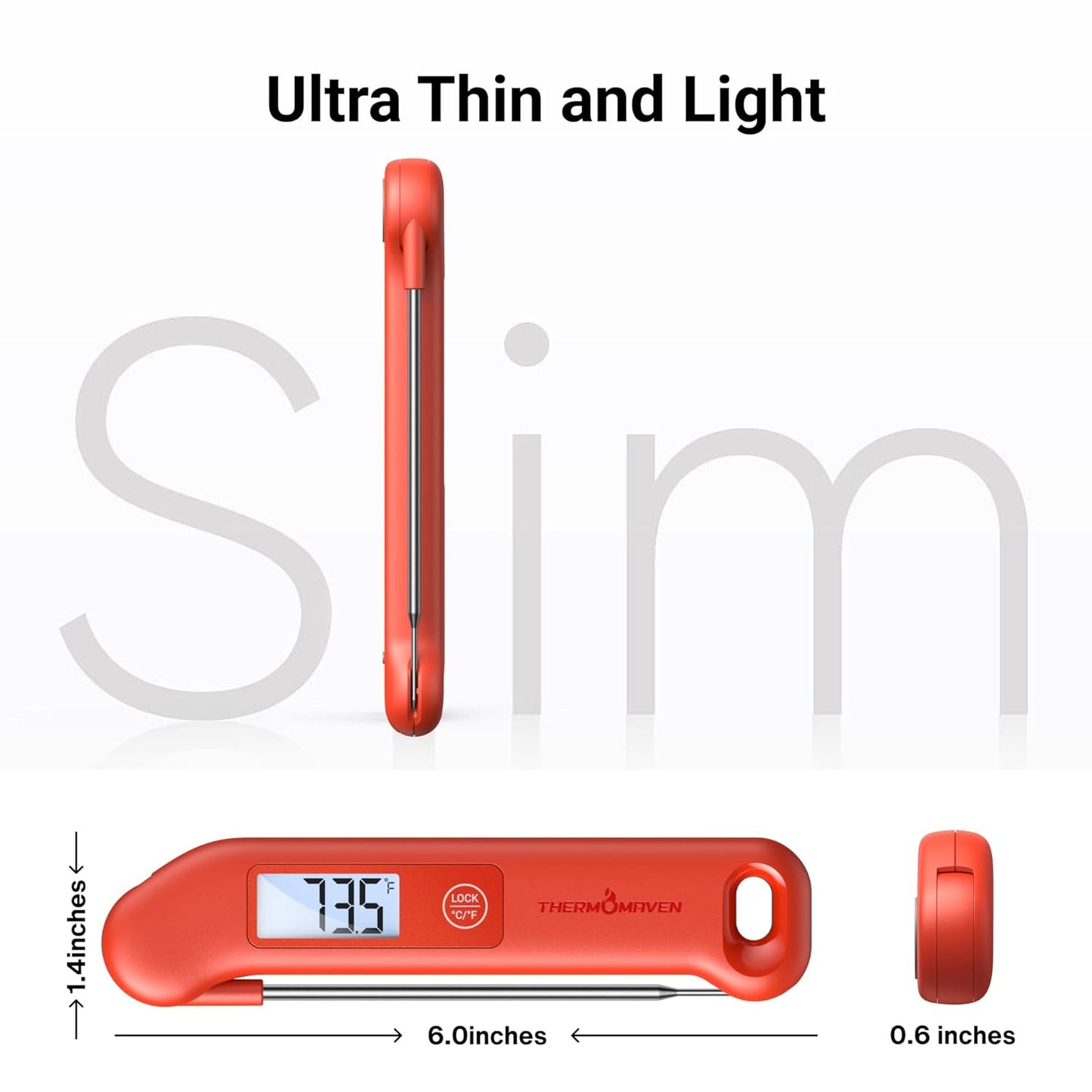 Skiennix Professional Meat Thermometer - Instant Read Digital Cooking Thermometer | ±0.5℉ Accuracy, Waterproof, Red