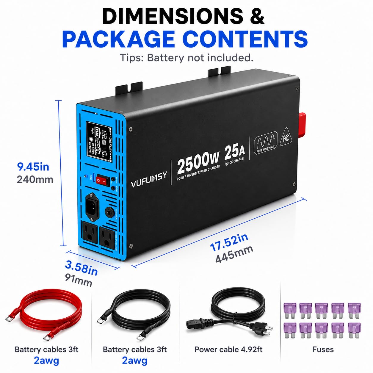 2500W Sump Pump Battery Backup System, Dual Pump Backup (1HP + 1/3HP), Pure Sine Wave Inverter, 15ms Automatic Transfer Switch, Basement Flood Protection, Works with Lithium/AGM/Lead Acid, Black