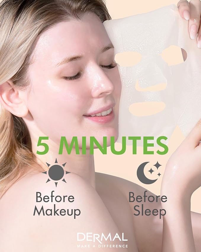 DERMAL Cucumber Collagen Essence Facial Mask Sheet 23g Pack of 10 - Soothing & Moisturizing, Redness & Sunburn Relief, Daily Skin Treatment Solution Sheet Mask