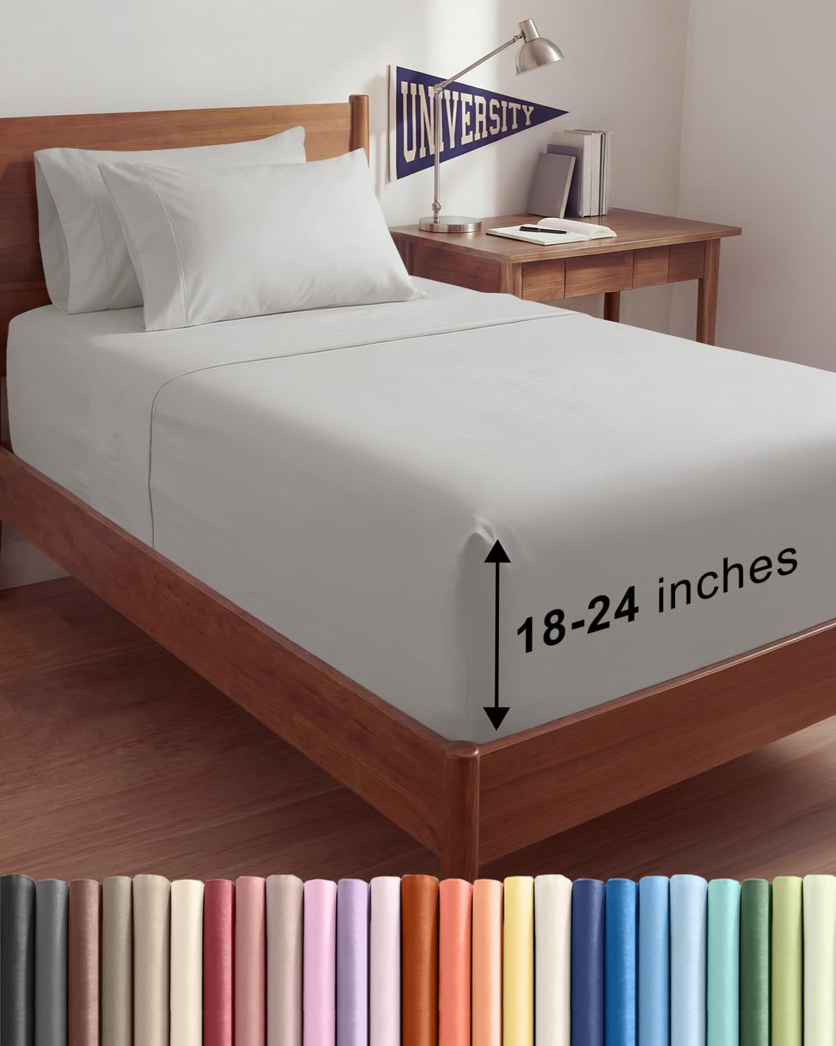Skiennix Extra Deep Twin XL Sheet Set | 4-Piece Breathable Cooling Bedding - Soft, Wrinkle-Free French Grey