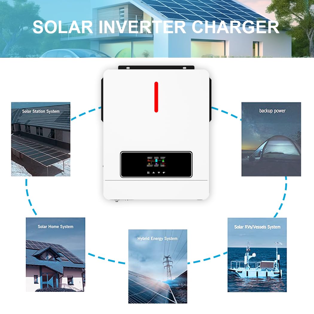 Y&H 6.2KW Solar Hybrid Inverter 48V AC220V On/Off-Grid Solar Inverter Built-in MPPT 120A Solar Charger, Two Load Output Power Max PV Power 6500W Input, Supports Batteryless