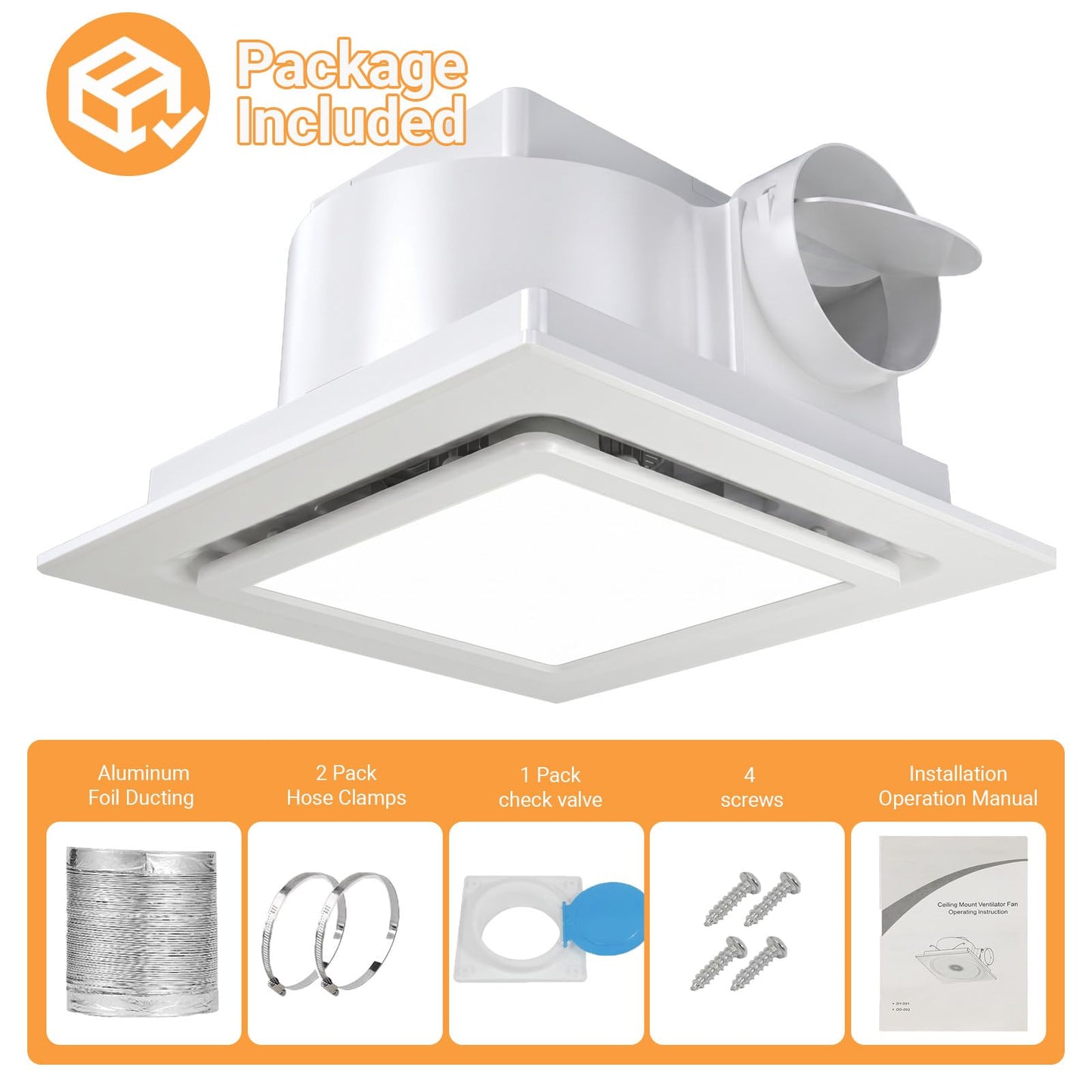 RLOZUI Bathroom Exhaust Fan with Light, 120 CFM Quiet Ventilation Fan with 6500K 1200LM LED Light, 1.0 Sones, 4" Duct, Mounting Opening 8.3"x8.3", Ceiling Mount Vent Fan for Bathroom Office Home